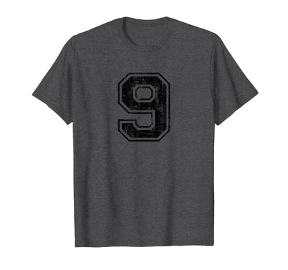 Number 9 Nine Varsity Distressed T-Shirt - Fun Novelty Design for Adults - T-Shirt, Sweatshirt, Hoodie