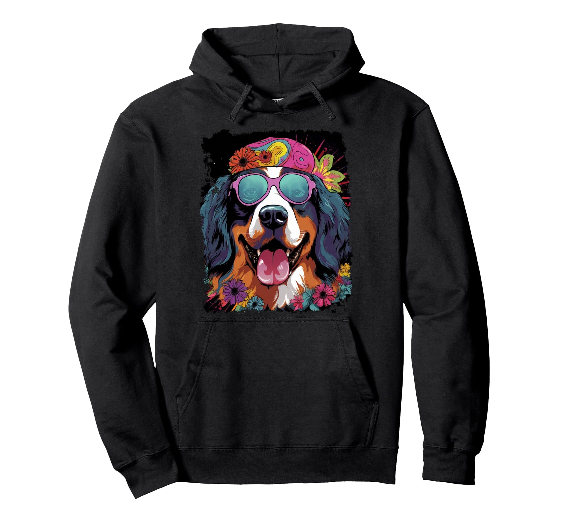 Pop Art Bernese Mountain Dog Flower Love Hoodie - Graphic Print for Adults - T-Shirt, Sweatshirt, Hoodie