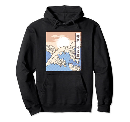 Wave Sunset Japanese Aesthetic Japan Hoodie - Custom Art Print Men Women - T-Shirt, Sweatshirt, Hoodie