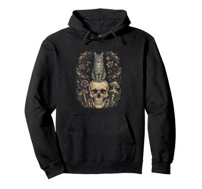 Skull Cat Skeleton Kitty Kitten Gothic Hoodie - Minimalist Print Men Women - T-Shirt, Sweatshirt, Hoodie