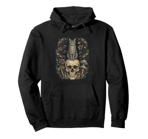 Skull Cat Skeleton Kitty Kitten Gothic Hoodie - Minimalist Print Men Women - T-Shirt, Sweatshirt, Hoodie