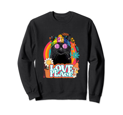 Hippie Cat Rainbow 60S 70S Peace Sweatshirt - Fun Novelty Design Unisex - T-Shirt, Sweatshirt, Hoodie