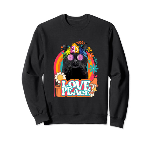 Hippie Cat Rainbow 60S 70S Peace Sweatshirt - Fun Novelty Design Unisex - T-Shirt, Sweatshirt, Hoodie