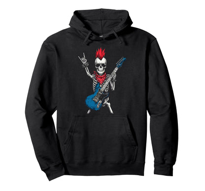 Funny Skeleton Playing Guitar Usa Hoodie - Minimalist Print for Adults - T-Shirt, Sweatshirt, Hoodie