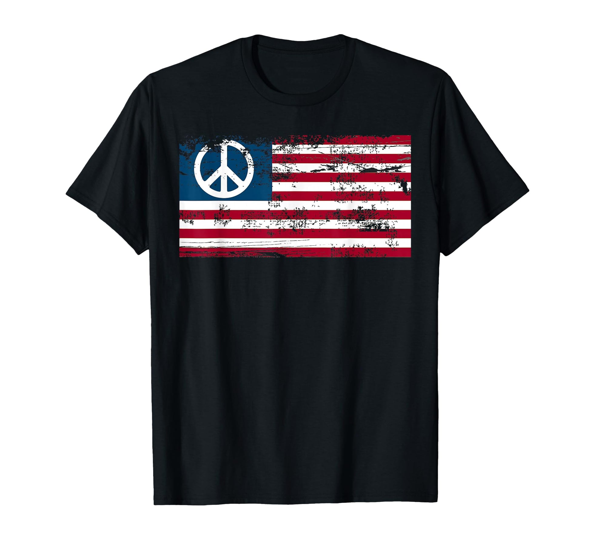Distressed American Usa Flag Peace T-Shirt - Fun Novelty Design for Adults - T-Shirt, Sweatshirt, Hoodie