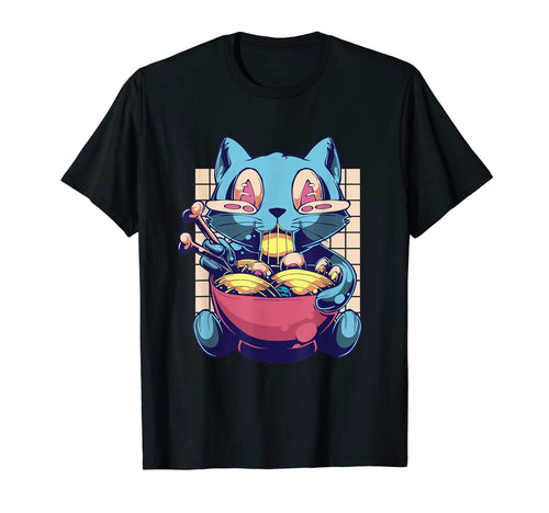 Cat Eat Ramen Vaporwave 90S Aesthetic T-Shirt - Novelty Apparel Men Women - T-Shirt, Sweatshirt, Hoodie