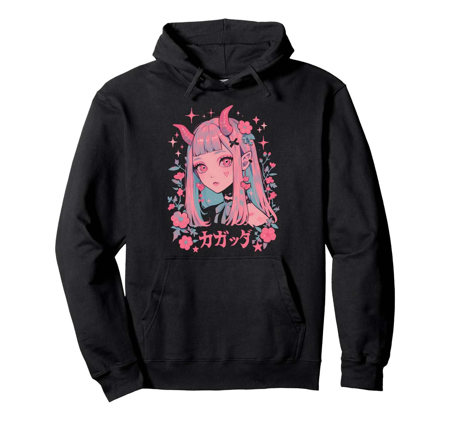 Goth Grunge Demon Anime Waifu Horror Hoodie - Minimalist Print Men Women - T-Shirt, Sweatshirt, Hoodie