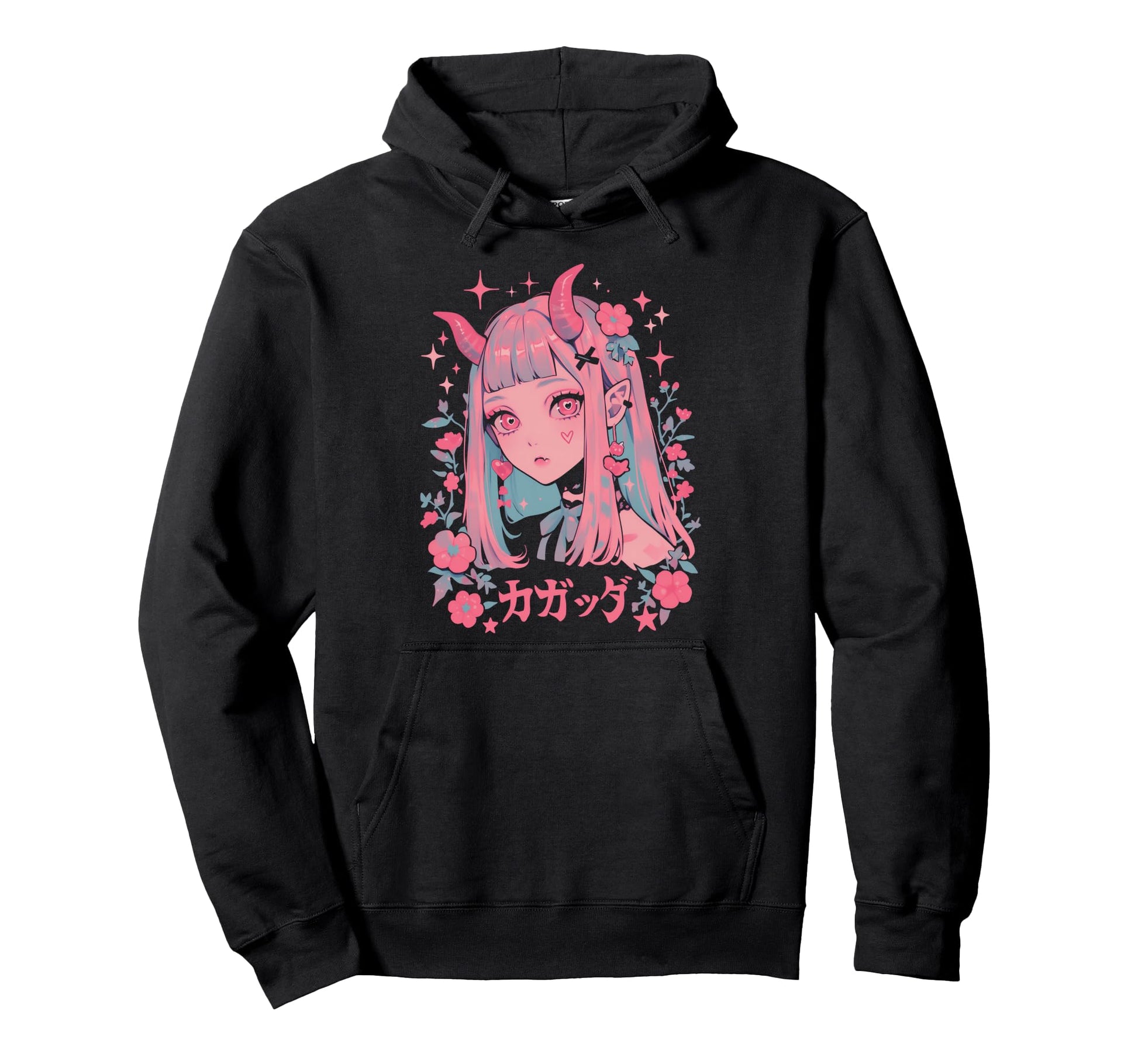 Goth Grunge Demon Anime Waifu Horror Hoodie - Minimalist Print Men Women - T-Shirt, Sweatshirt, Hoodie