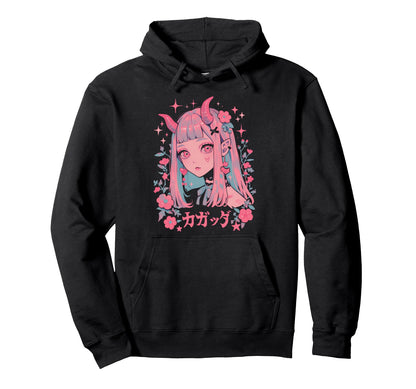 Goth Grunge Demon Anime Waifu Horror Hoodie - Minimalist Print Men Women - T-Shirt, Sweatshirt, Hoodie