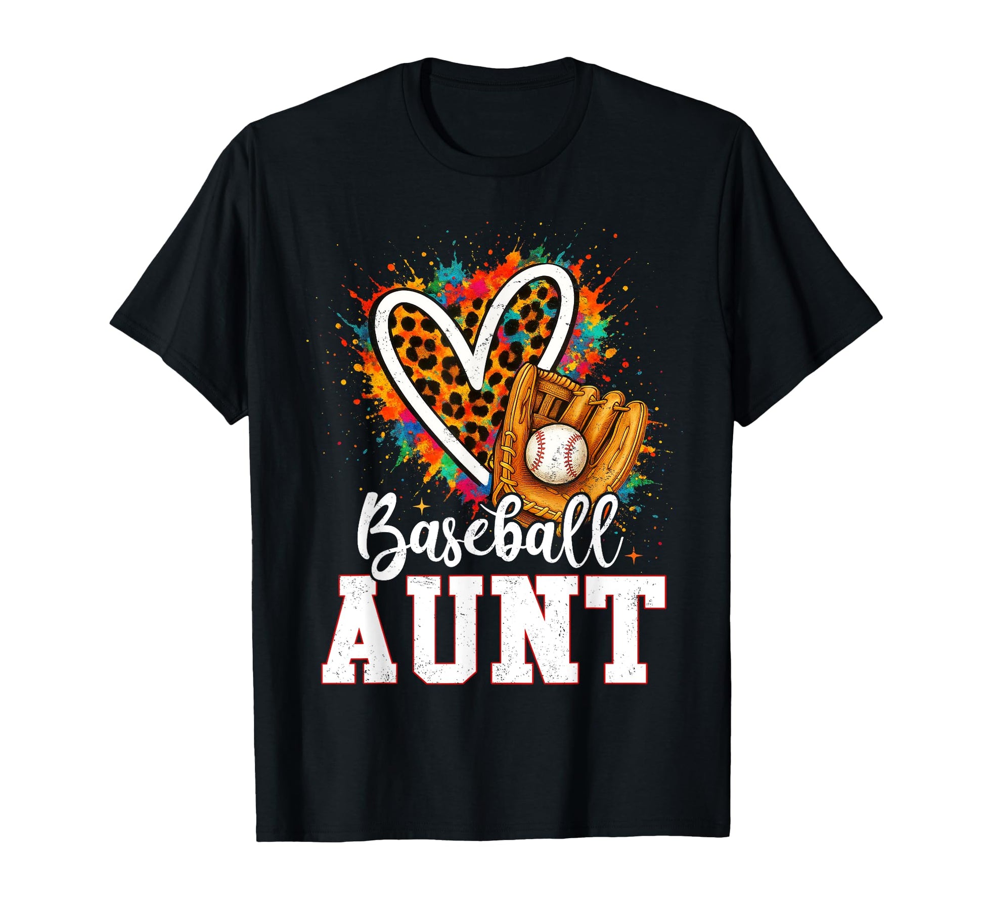 Baseball Aunt Leopard Heart Colorful T-Shirt - Fun Novelty Design Unisex - T-Shirt, Sweatshirt, Hoodie