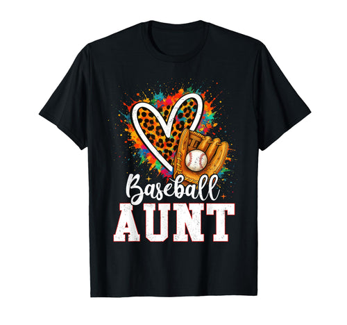 Baseball Aunt Leopard Heart Colorful T-Shirt - Fun Novelty Design Unisex - T-Shirt, Sweatshirt, Hoodie