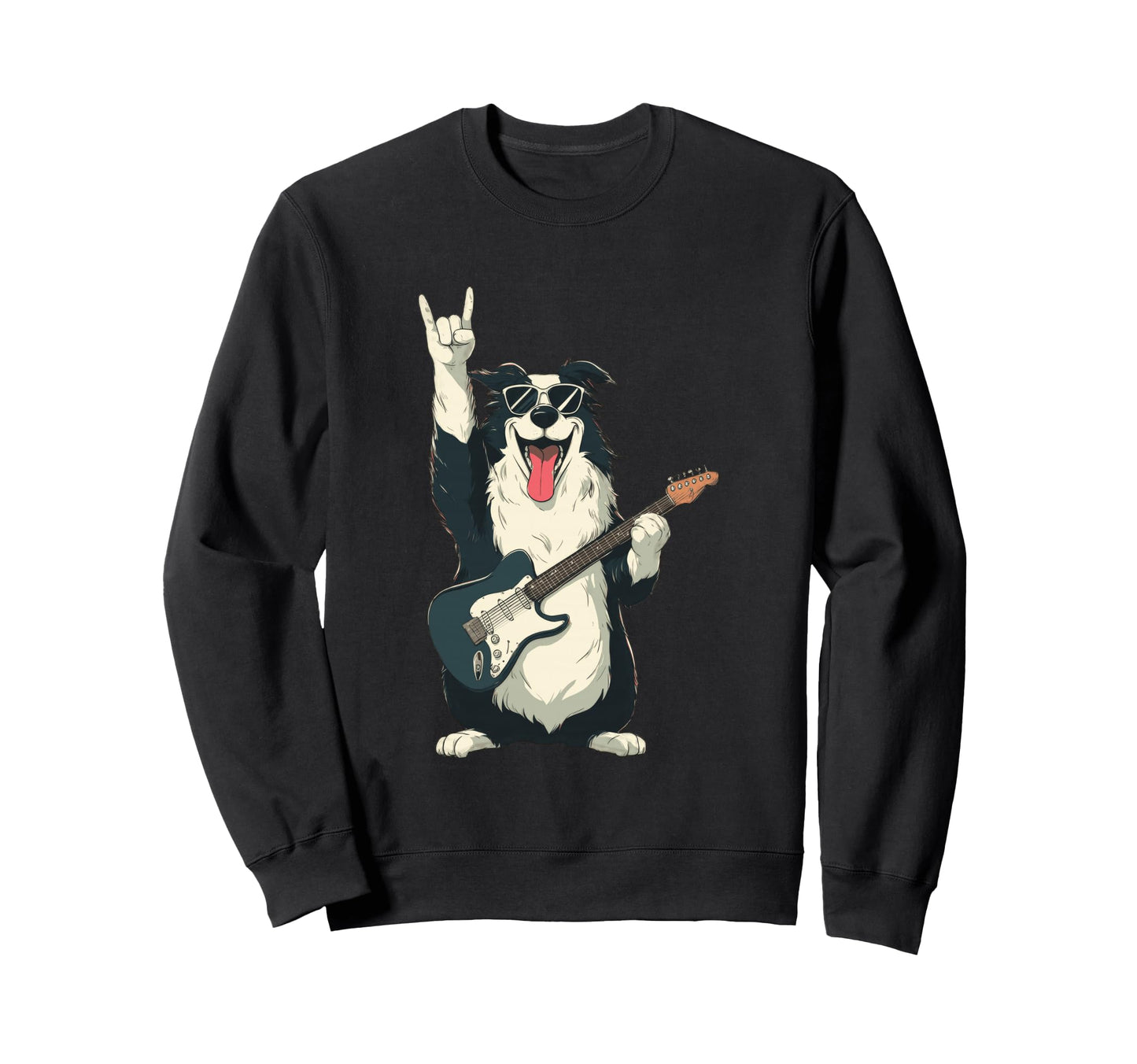Funny Rock Dog Playing Guitar Sweatshirt - Aesthetic Graphic for Adults - T-Shirt, Sweatshirt, Hoodie
