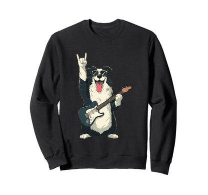 Funny Rock Dog Playing Guitar Sweatshirt - Aesthetic Graphic for Adults - T-Shirt, Sweatshirt, Hoodie