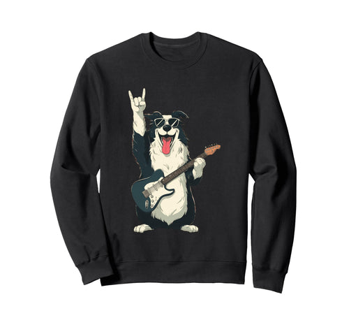 Funny Rock Dog Playing Guitar Sweatshirt - Aesthetic Graphic for Adults - T-Shirt, Sweatshirt, Hoodie