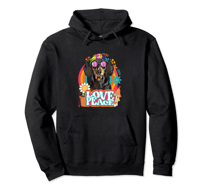 Hippie Dachshund Dog 60S 70S Peace Hoodie - Custom Art Print Men Women - T-Shirt, Sweatshirt, Hoodie