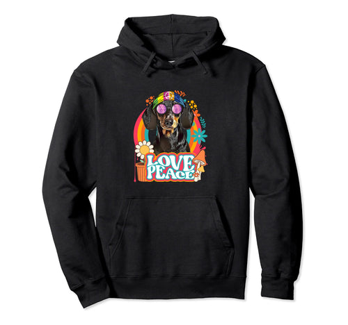Hippie Dachshund Dog 60S 70S Peace Hoodie - Custom Art Print Men Women - T-Shirt, Sweatshirt, Hoodie