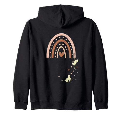 Cat Boho Rainbow Playful Kittens Hoodie - Minimalist Print Men Women - T-Shirt, Sweatshirt, Hoodie