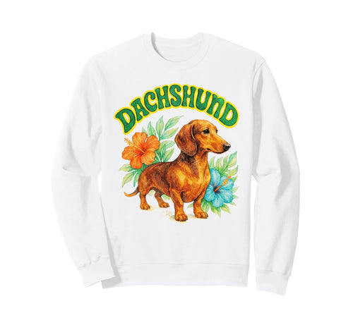 Dachshund Groovy Floral Watercolor Boho Sweatshirt - Graphic Print Unisex - T-Shirt, Sweatshirt, Hoodie