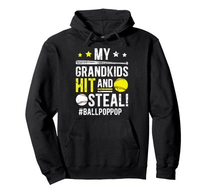 Ball Pop Pop Baseball Softball Pop Pop Hoodie - Graphic Print for Adults - T-Shirt, Sweatshirt, Hoodie