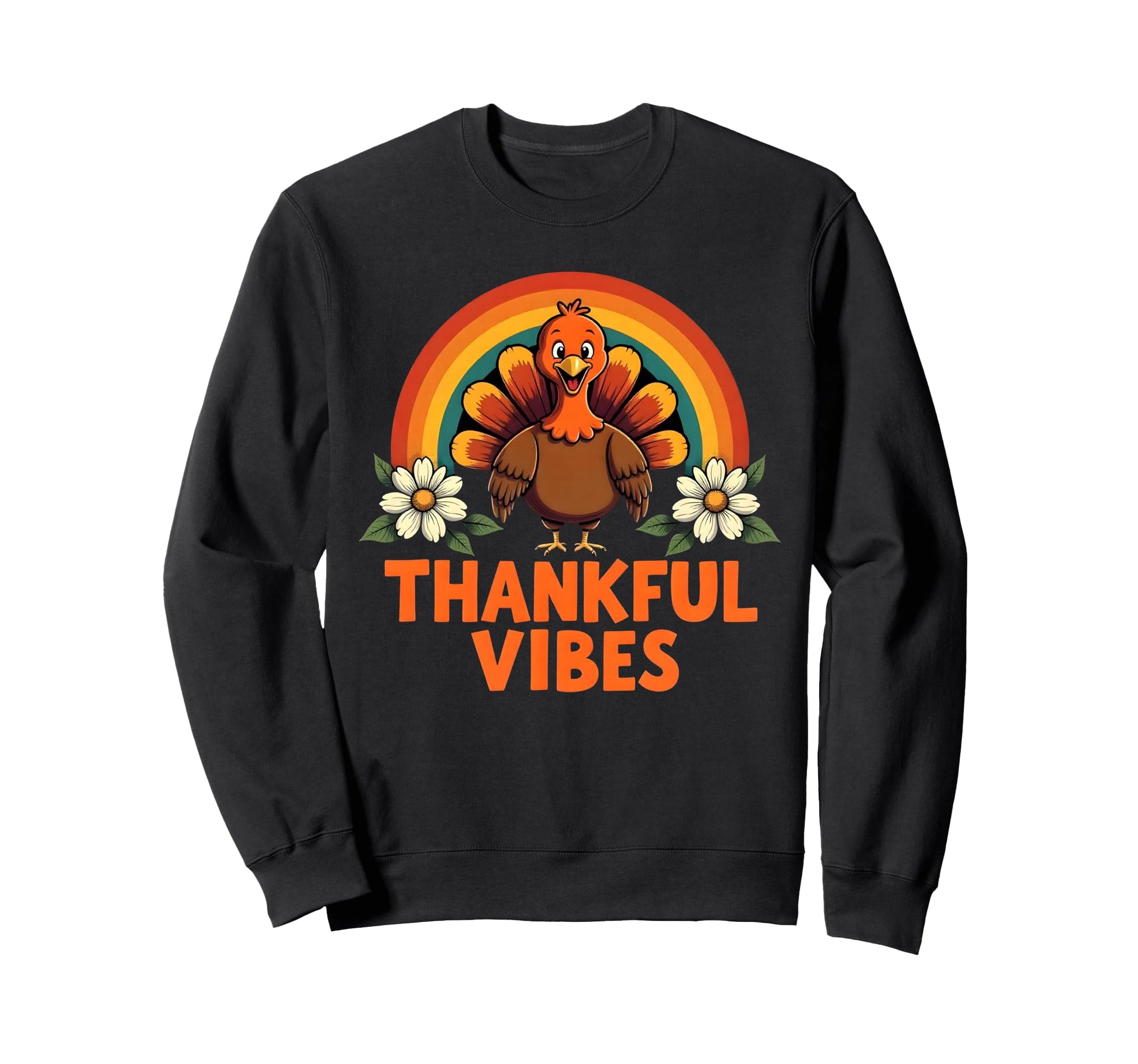 Thankful Vibes Turkey Rainbow Funny Sweatshirt - Aesthetic Graphic Unisex - T-Shirt, Sweatshirt, Hoodie