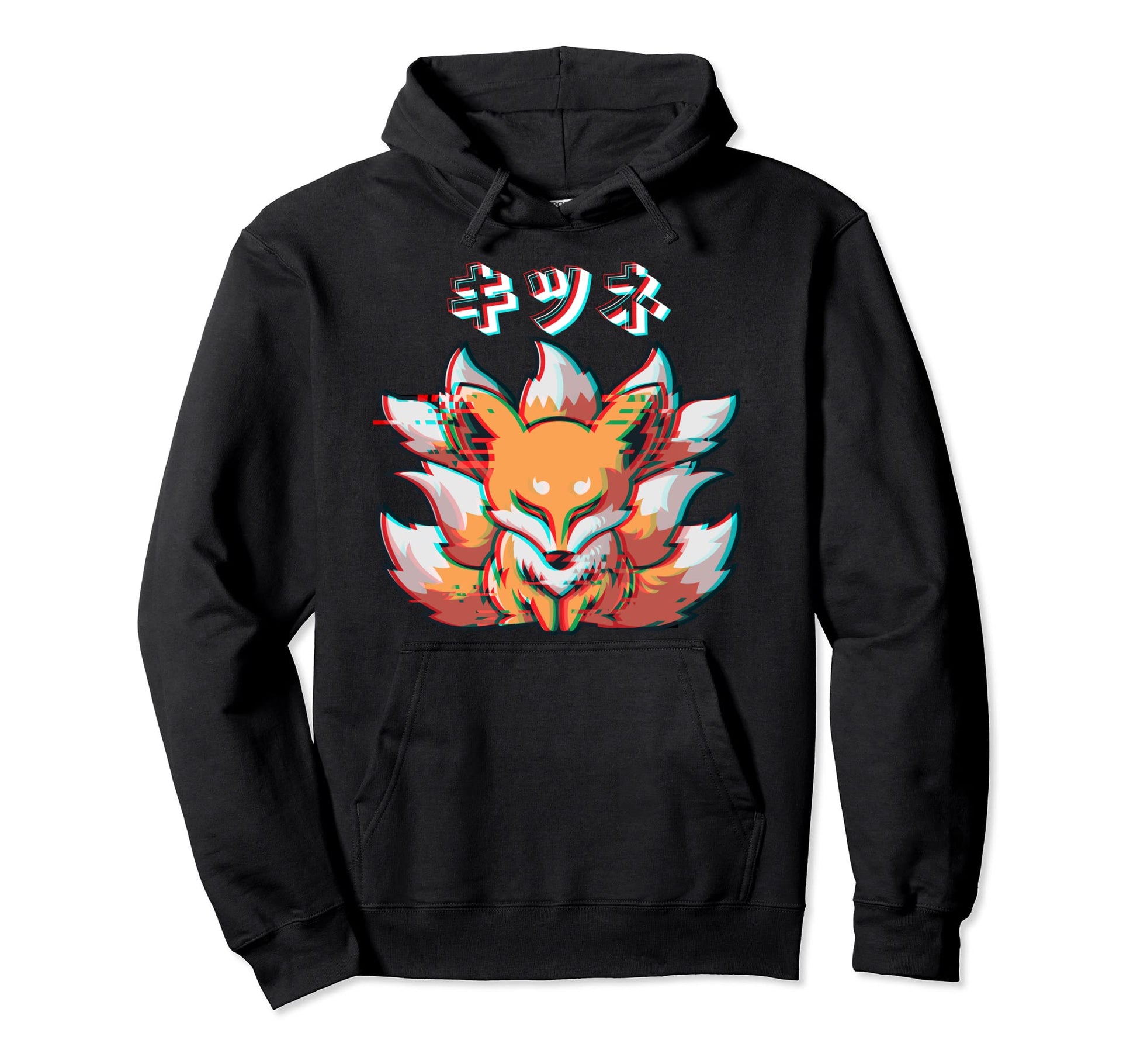 Vaporwave Japan Anime Kitsune Mask Kanji Fox Hoodie - Trendy Graphic Unisex - T-Shirt, Sweatshirt, Hoodie