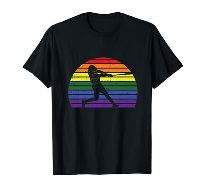 Baseball Player Lgbt Q Gay Pride Flag T-Shirt - Unique Graphic Men Women - T-Shirt, Sweatshirt, Hoodie