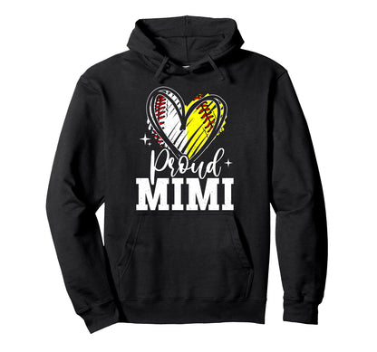 Proud Mimi Baseball Softball Heart Mimi Hoodie - Custom Art Print Unisex - T-Shirt, Sweatshirt, Hoodie