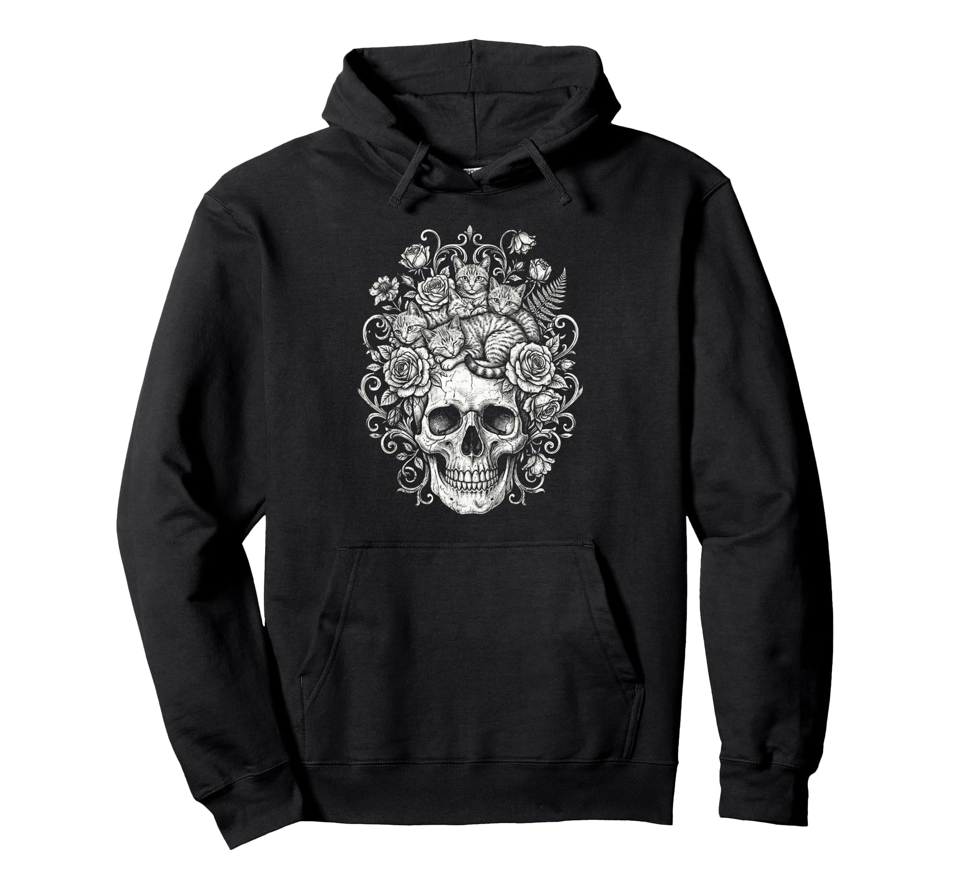 Skull Cat Skeleton Kitty Kitten Gothic Dark Hoodie - Unique Graphic Unisex - T-Shirt, Sweatshirt, Hoodie