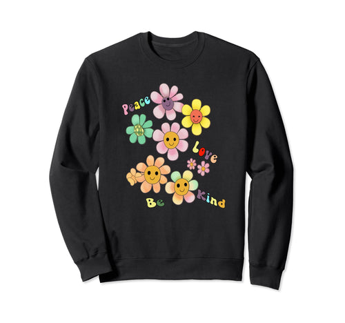 Seventies Happy Daisy Flowers Peace Sweatshirt - Trendy Graphic for Adults - T-Shirt, Sweatshirt, Hoodie