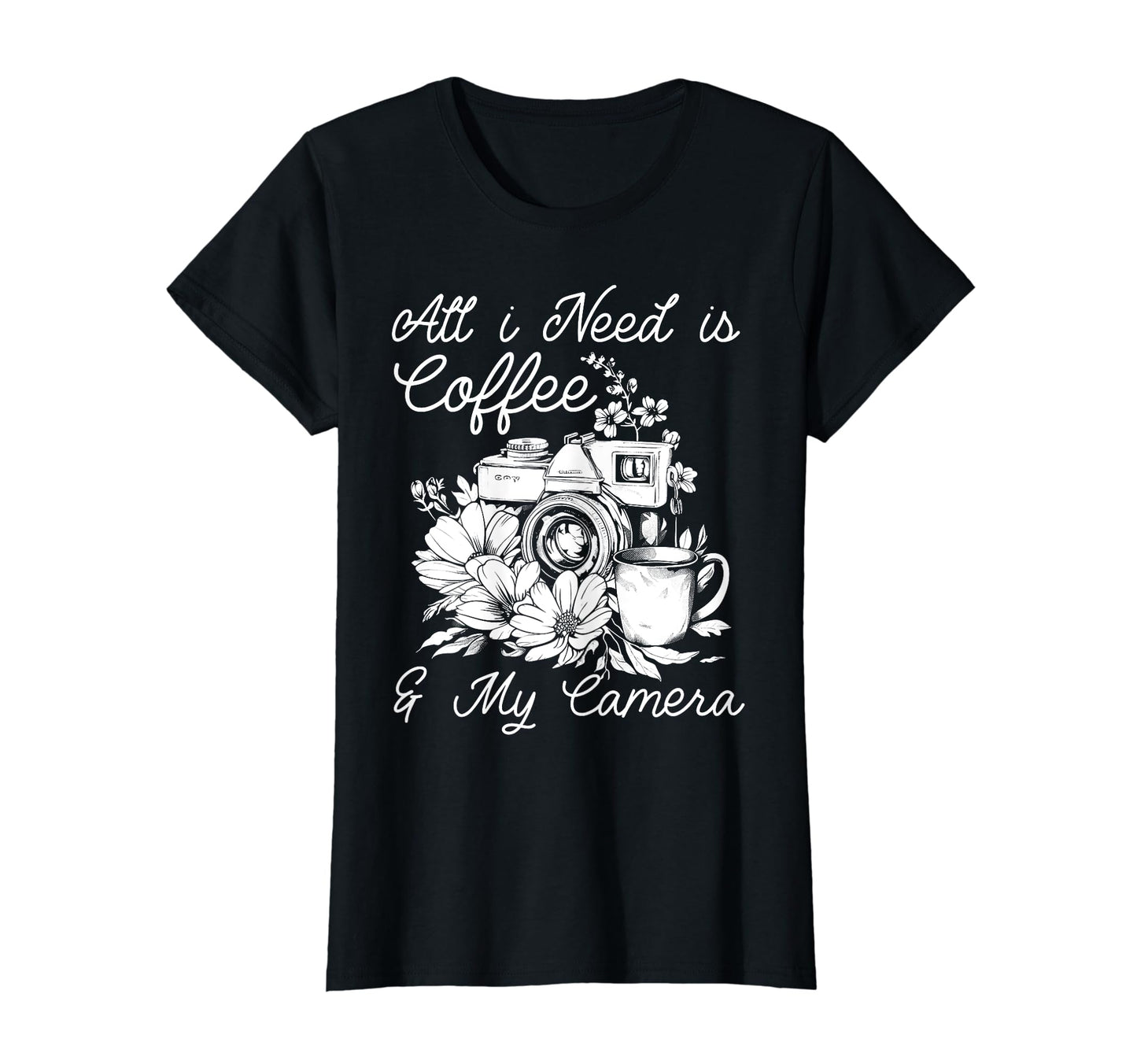 Photographer Coffee Camera Flowers T-Shirt - Graphic Print Men Women - T-Shirt, Sweatshirt, Hoodie