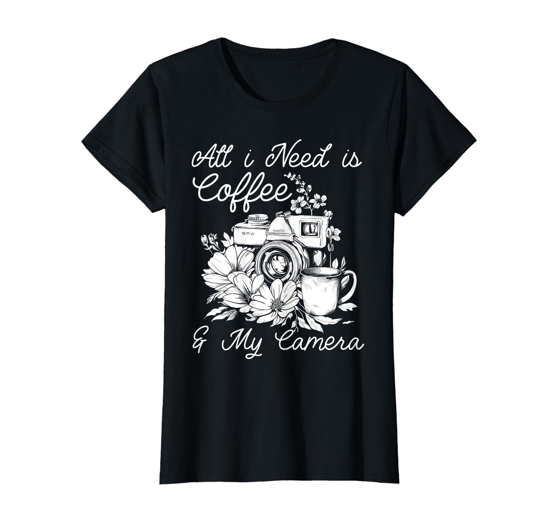 Photographer Coffee Camera Flowers T-Shirt - Graphic Print Men Women - T-Shirt, Sweatshirt, Hoodie