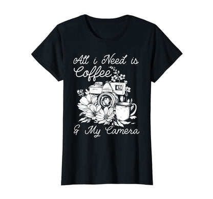 Photographer Coffee Camera Flowers T-Shirt - Graphic Print Men Women - T-Shirt, Sweatshirt, Hoodie
