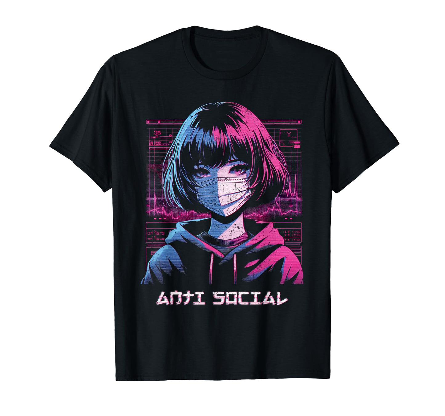 Anime Anti Social Vaporwave T-Shirt - Streetwear Style for Adults - T-Shirt, Sweatshirt, Hoodie