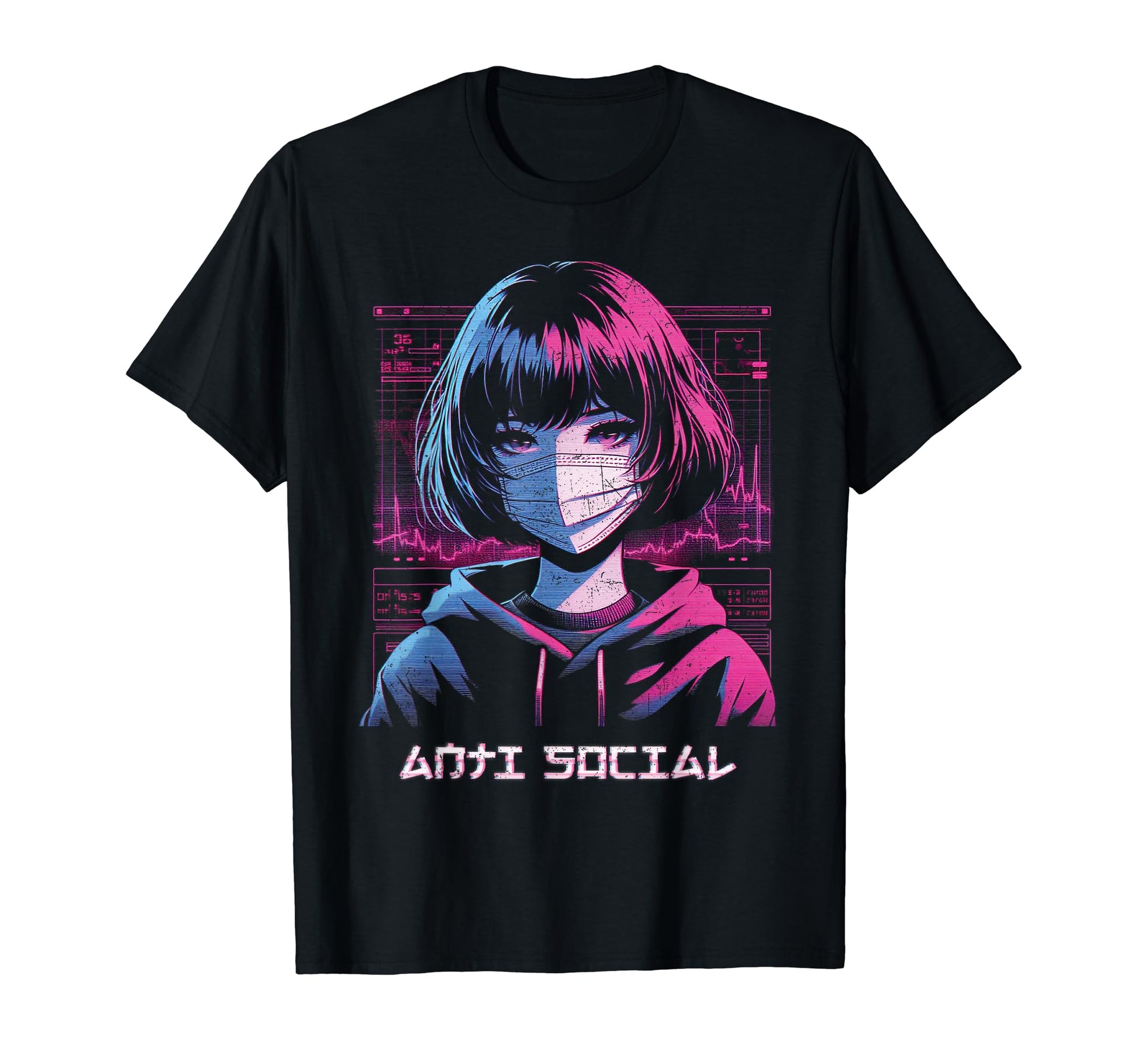 Anime Anti Social Vaporwave T-Shirt - Streetwear Style for Adults - T-Shirt, Sweatshirt, Hoodie