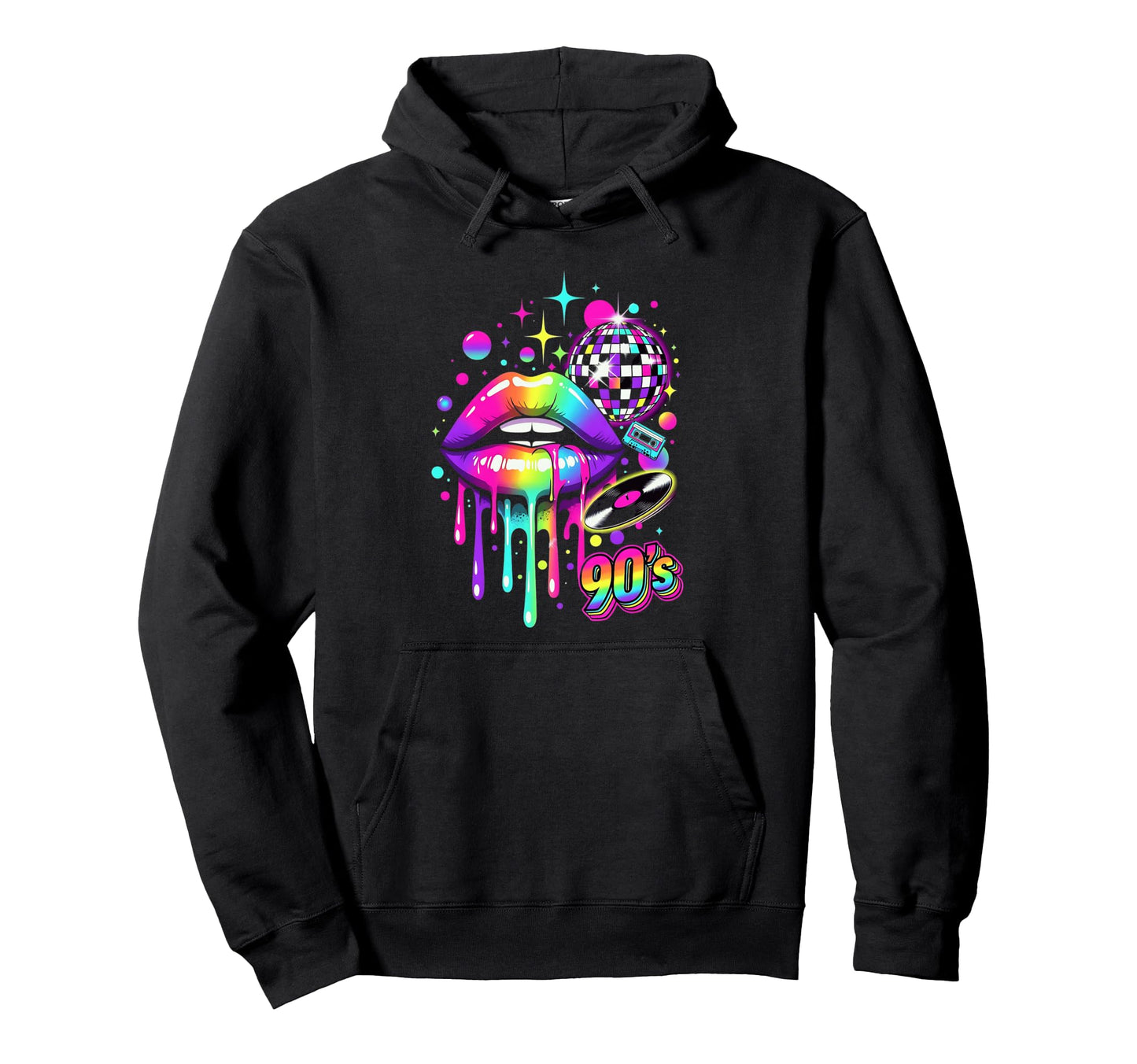 Colorful 90S Disco Rainbow Lips Cassette Hoodie - Novelty Apparel Unisex - T-Shirt, Sweatshirt, Hoodie