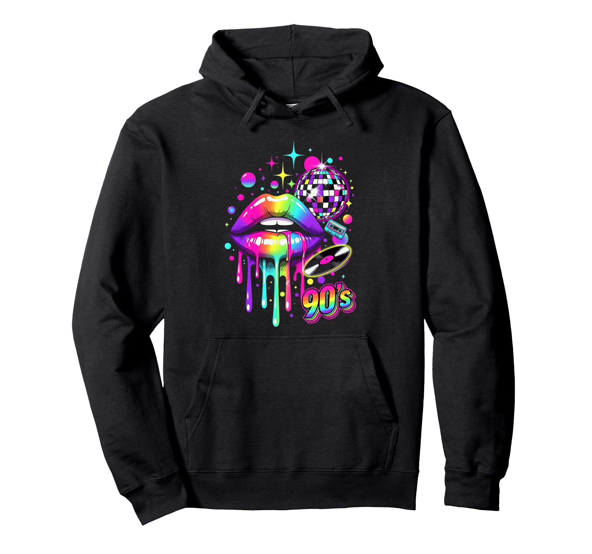 Colorful 90S Disco Rainbow Lips Cassette Hoodie - Novelty Apparel Unisex - T-Shirt, Sweatshirt, Hoodie
