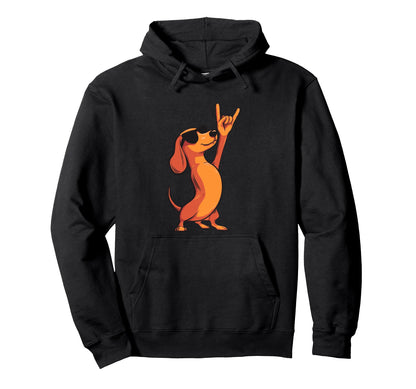 Dachshund Dog Wiener Sausage Rock Hoodie - Casual Everyday Wear Men Women - T-Shirt, Sweatshirt, Hoodie