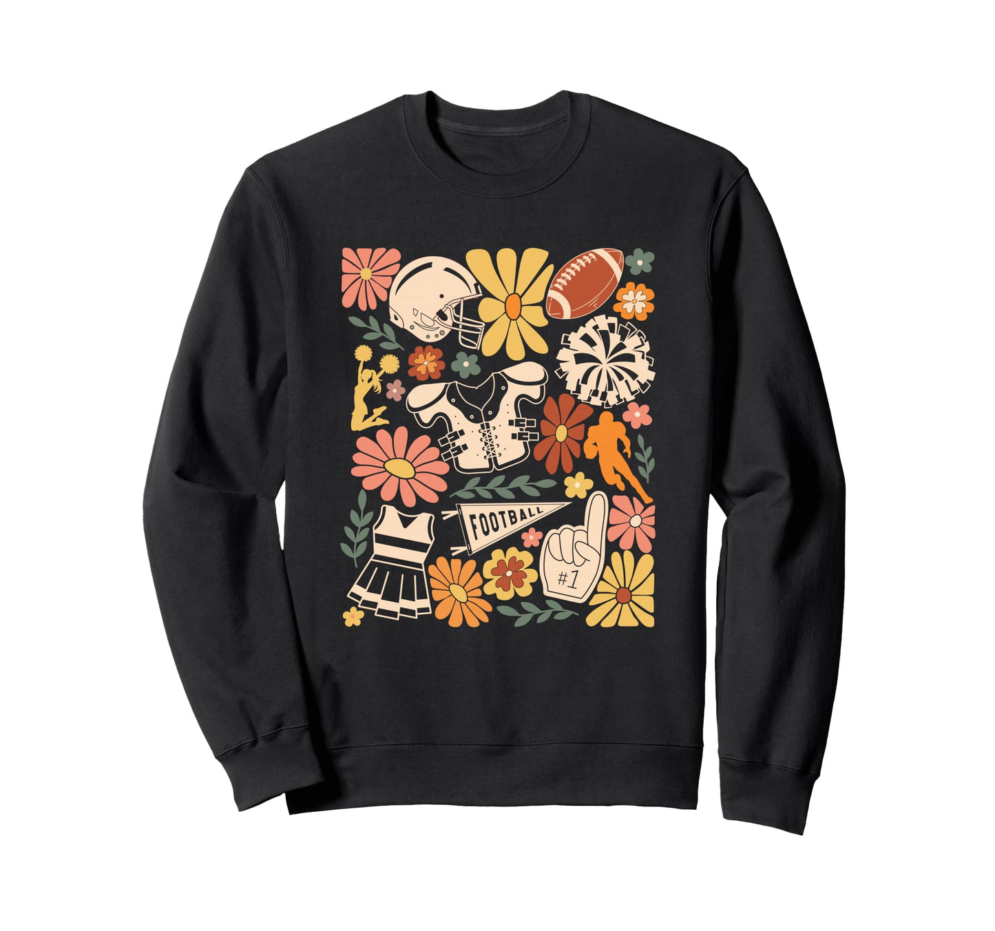 Football Boho Flowers Hippie Floral Sweatshirt - Graphic Print Unisex - T-Shirt, Sweatshirt, Hoodie