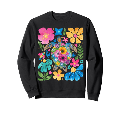Sea Turtle Boho Summer Floral Sweatshirt - Casual Everyday Wear for Adults - T-Shirt, Sweatshirt, Hoodie