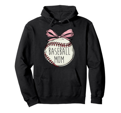 Baseball Mom Coquette Bow Team Support Hoodie - Casual Everyday Wear Unisex - T-Shirt, Sweatshirt, Hoodie