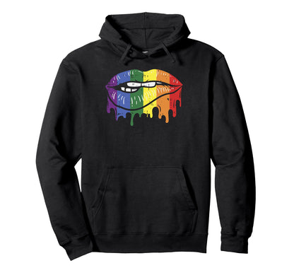 Lip Bite Gay Pride Rainbow Flag Drip Hoodie - Custom Art Print Men Women - T-Shirt, Sweatshirt, Hoodie