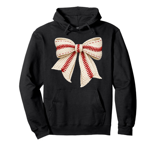 Baseball Coquette Bow Yarn Game Day Hoodie - Minimalist Print for Adults - T-Shirt, Sweatshirt, Hoodie