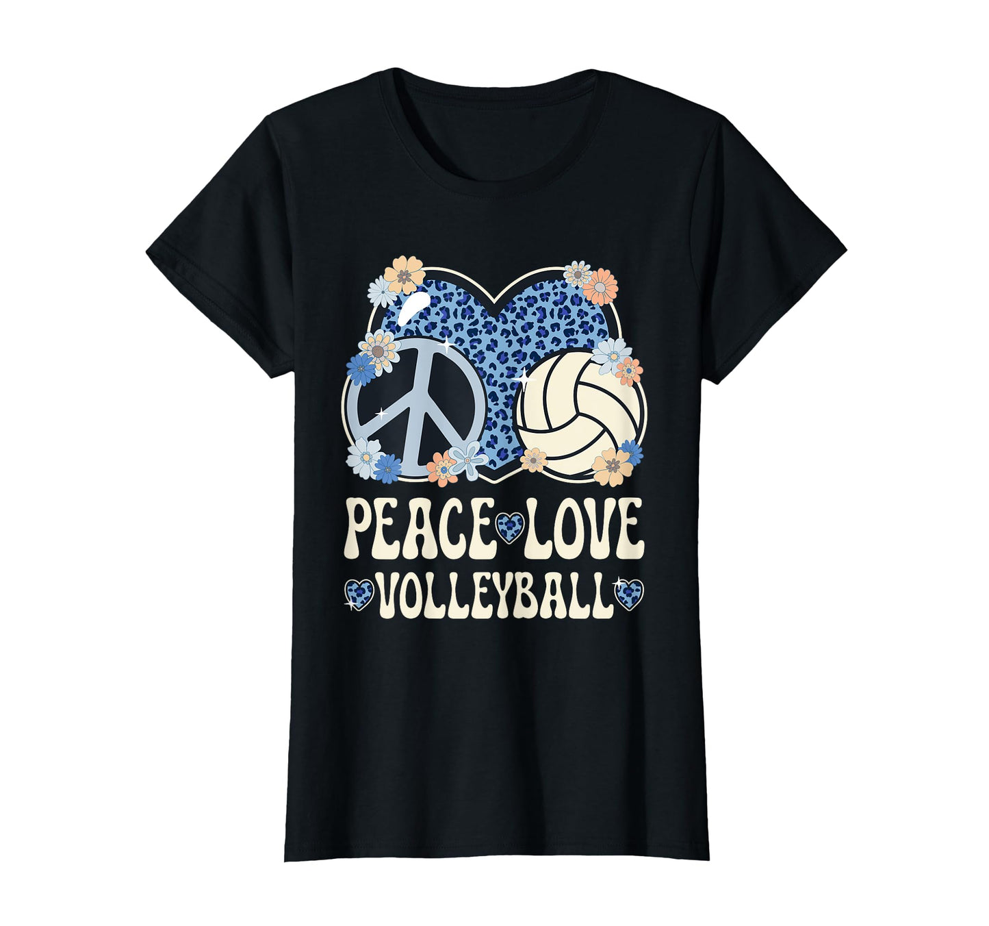 Peace Love Volleyball Lover Leopard T-Shirt - Novelty Apparel for Adults - T-Shirt, Sweatshirt, Hoodie