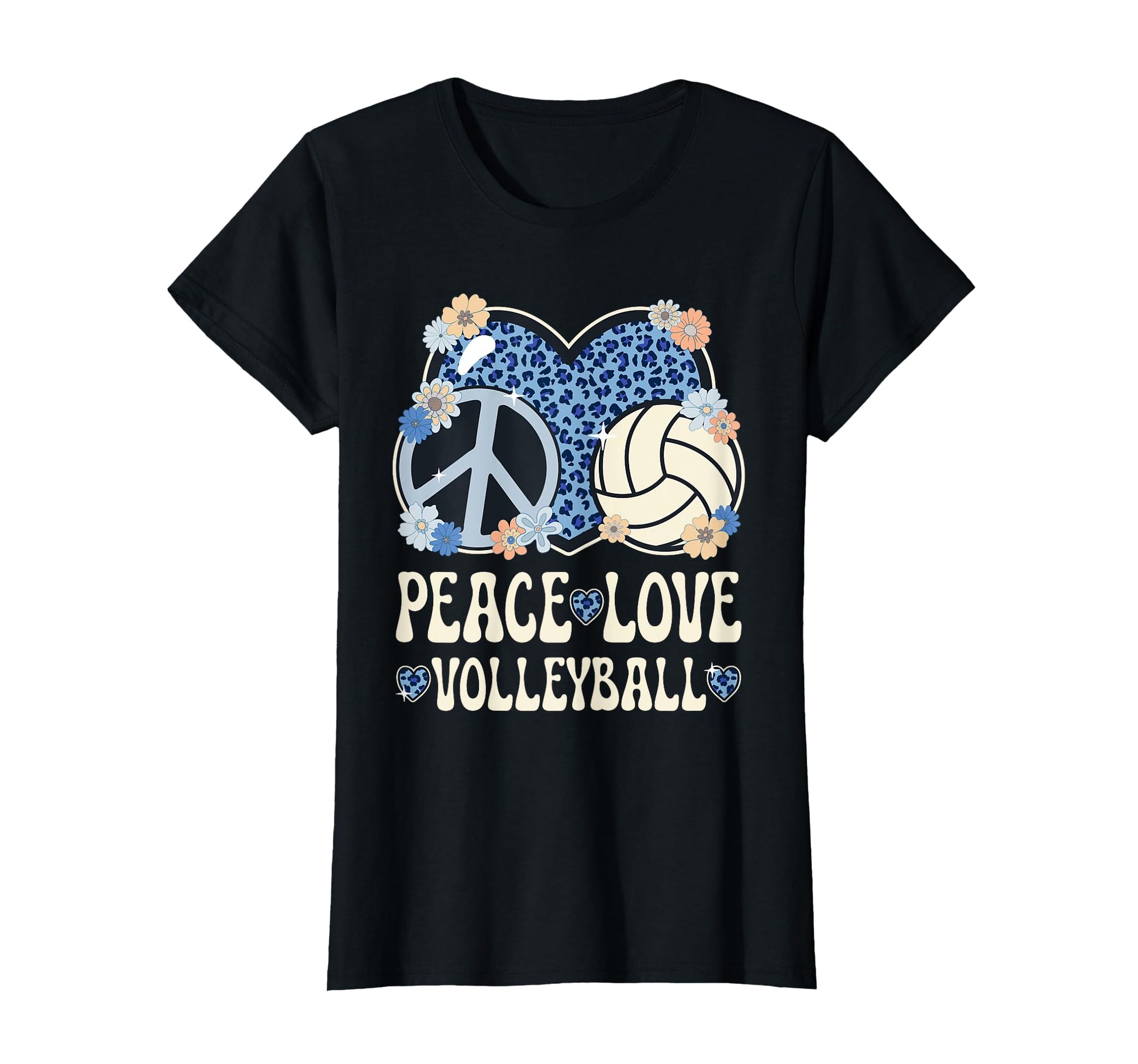 Peace Love Volleyball Lover Leopard T-Shirt - Novelty Apparel for Adults - T-Shirt, Sweatshirt, Hoodie