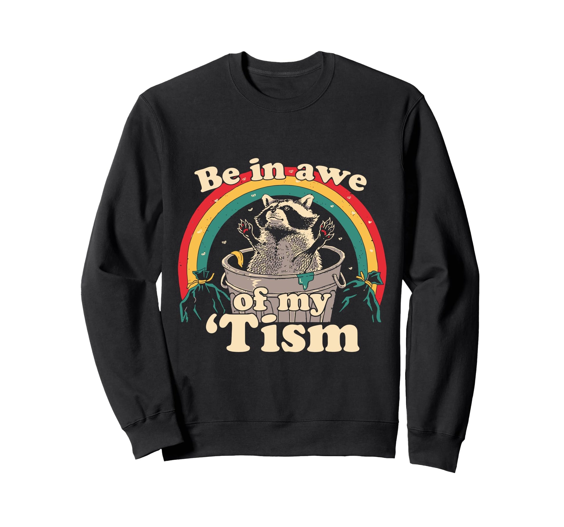 Raccoon Rainbow Quirky Art Fun Gift Sweatshirt - Graphic Print Men Women - T-Shirt, Sweatshirt, Hoodie