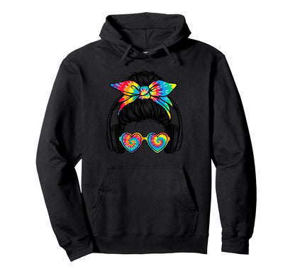 Audiophile Tie Dye Messy Bun Hoodie - Custom Art Print for Adults - T-Shirt, Sweatshirt, Hoodie