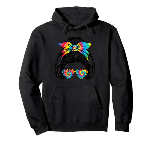 Audiophile Tie Dye Messy Bun Hoodie - Custom Art Print for Adults - T-Shirt, Sweatshirt, Hoodie