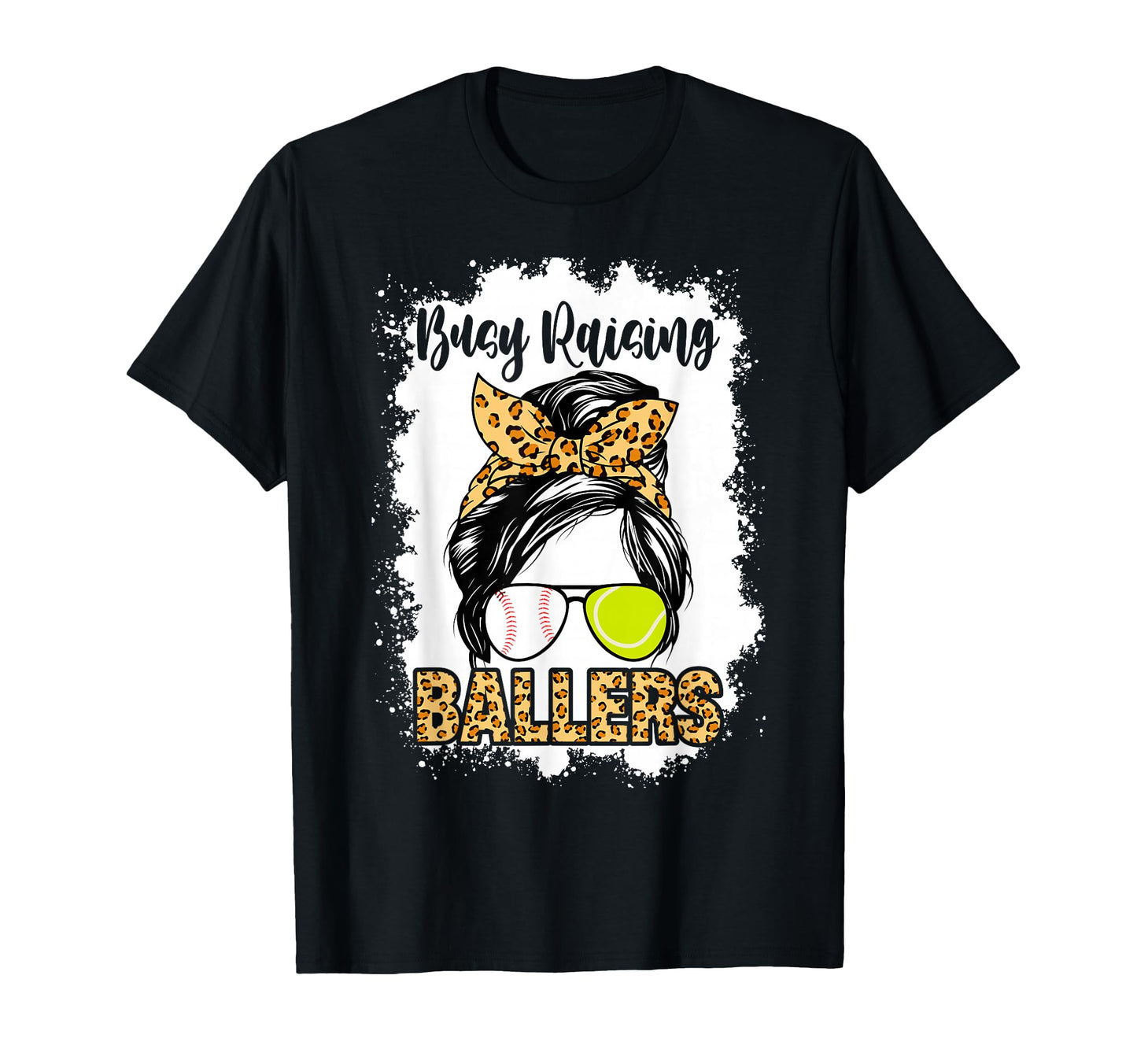 Tennis Baseball Mom Messy Bun Leopard T-Shirt - Fun Novelty Design Unisex - T-Shirt, Sweatshirt, Hoodie