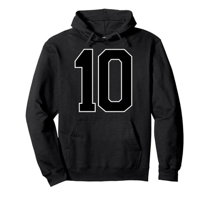 Black Sports Team Number 10 Fan Hoodie - Trendy Graphic Men Women - T-Shirt, Sweatshirt, Hoodie
