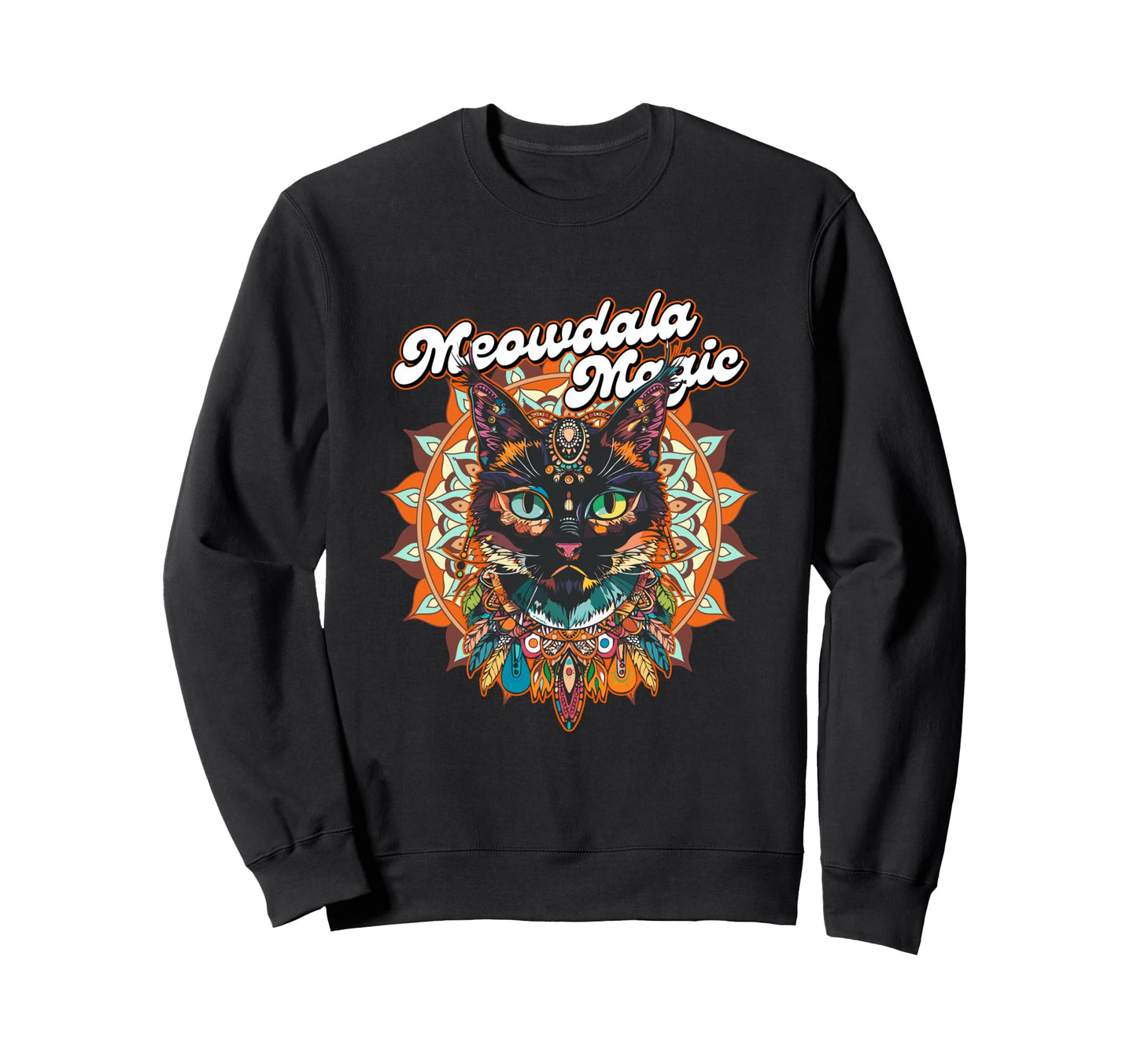 Boho Cat Mandala Bohemian Hippie Sweatshirt - Unique Graphic for Adults - T-Shirt, Sweatshirt, Hoodie